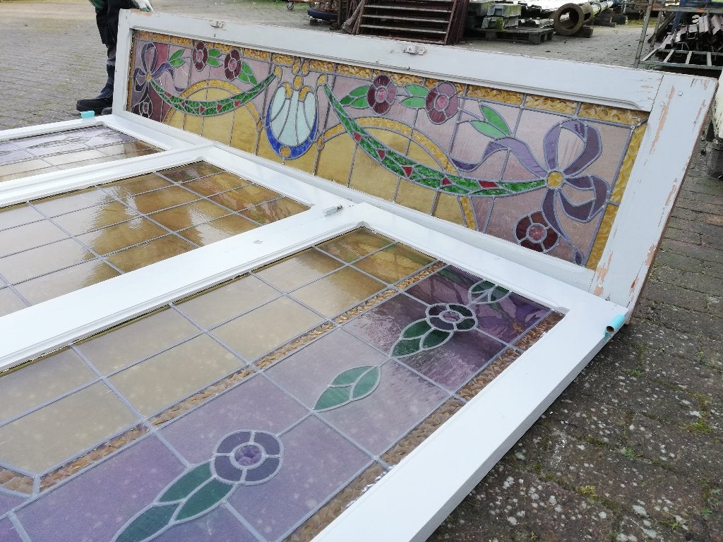 295 hoog 221/225,5 cm breed prachtige glas in lood deuren, Ophalen, Gebruikt, Binnendeur, Vouwdeur