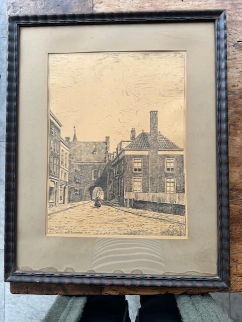 Jan F Pannebakker tekening 58 cm 46  ingelijst met glas, Ophalen