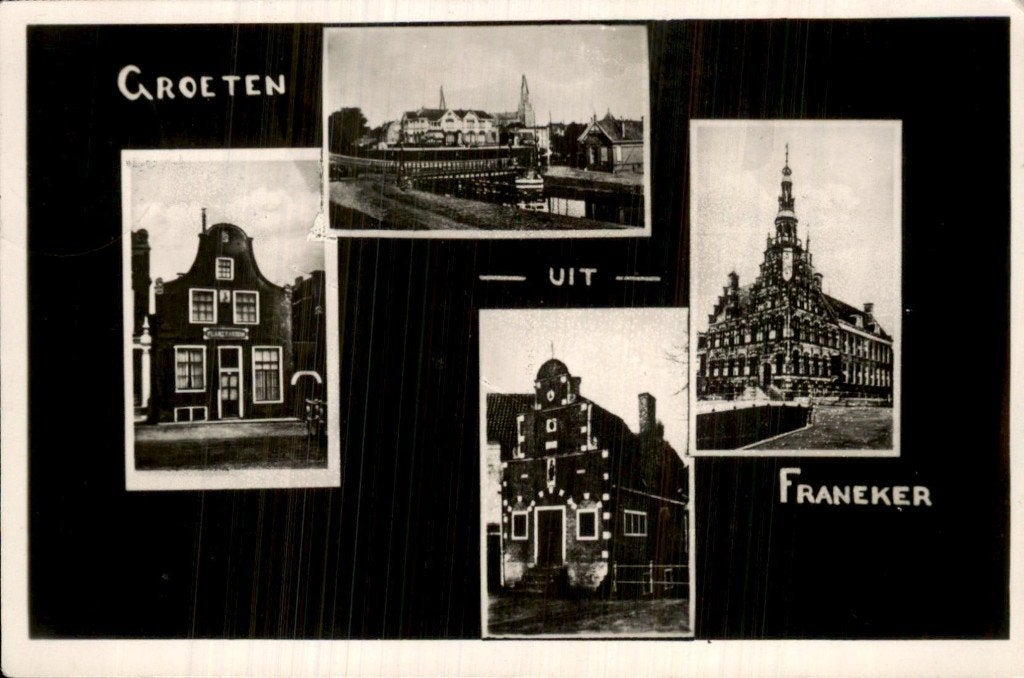Franeker - Ansichtkaart - Meerdere gebouwen, Ophalen of Verzenden, 1940 tot 1960, Gelopen, Friesland