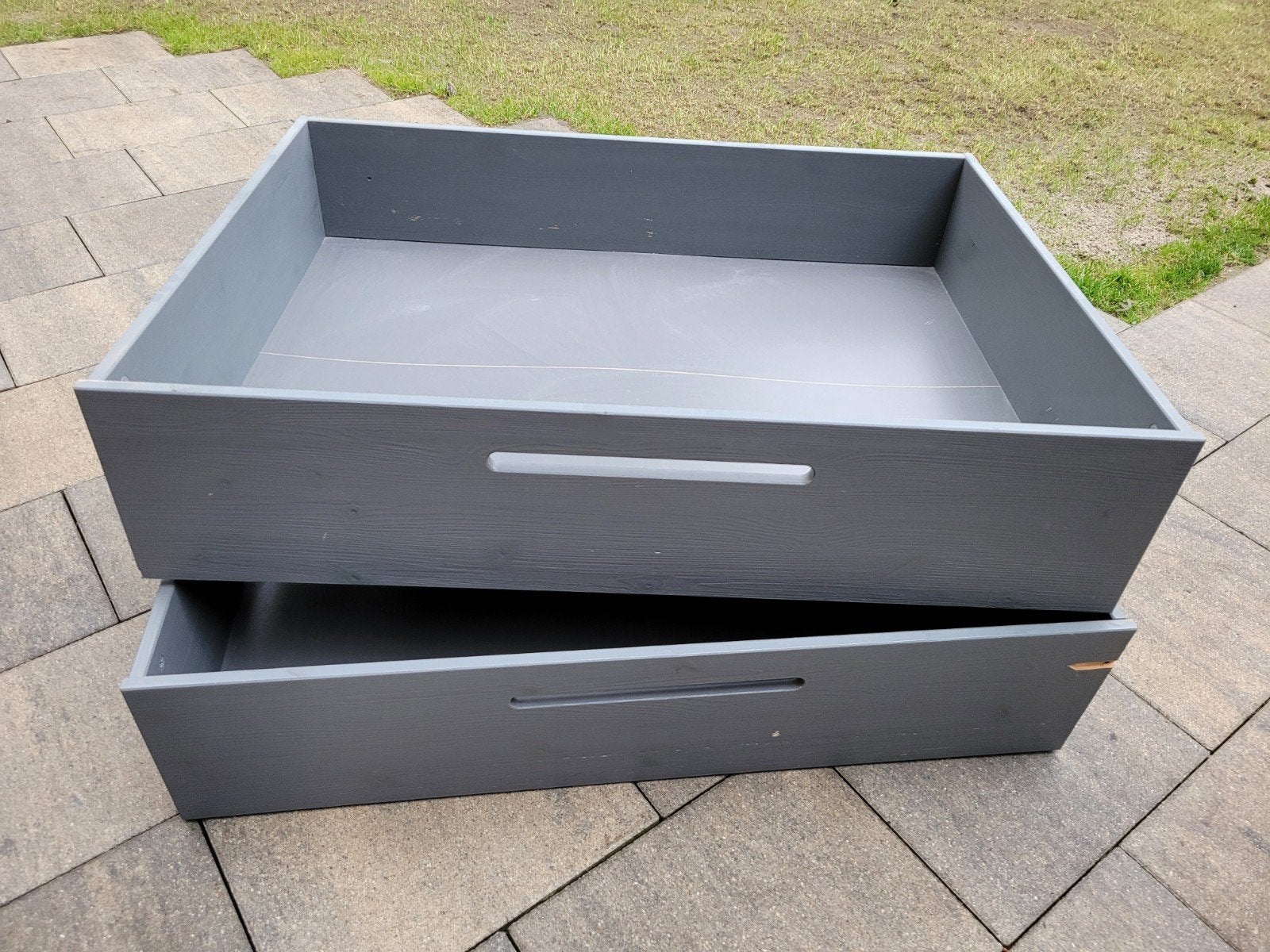 2 bedlades grijs van Woood bed, Ophalen, Gebruikt, 90 cm, Eenpersoons