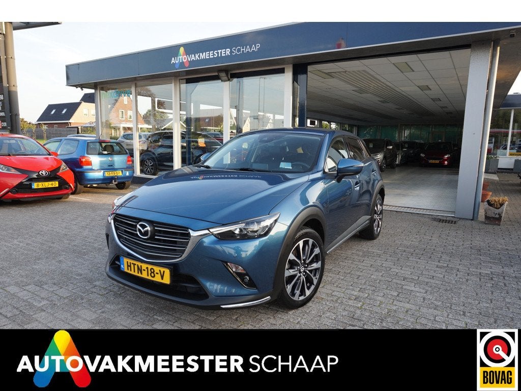 Mazda CX-3 2.0 SkyActiv-G 120 TS ,106dkm Incl 12 mnd bovag g, 4 cilinders, Blauw, Leder en Stof, 122 pk