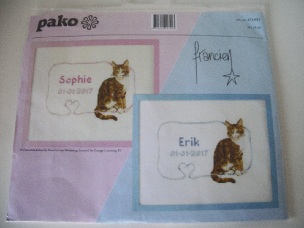 Borduurpakket - Francien Kat - 24 x 16 cm - Pako - Nieuw, Ophalen of Verzenden, Nieuw, Handborduren, Borduurpakket