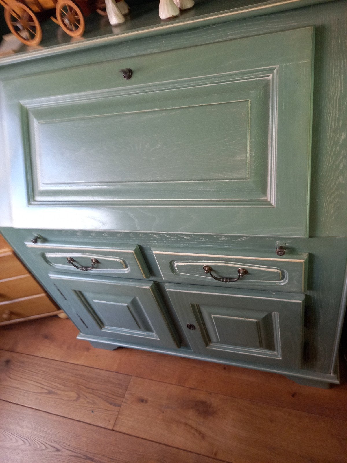 Vintage secretaire in landelijke stijl - groen, Antiek en Kunst, Ophalen