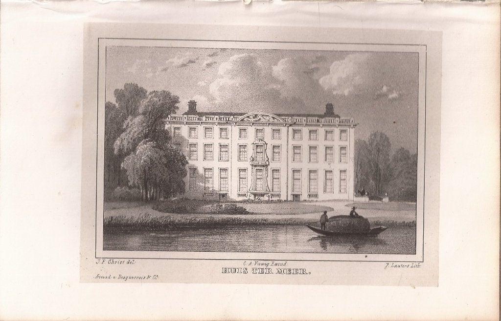 Het Huis ter Meer in Maarssen Utrecht 1846 litho, Antiek en Kunst, 1800 - 1899, Architectuur, Ophalen of Verzenden, Blanco verso