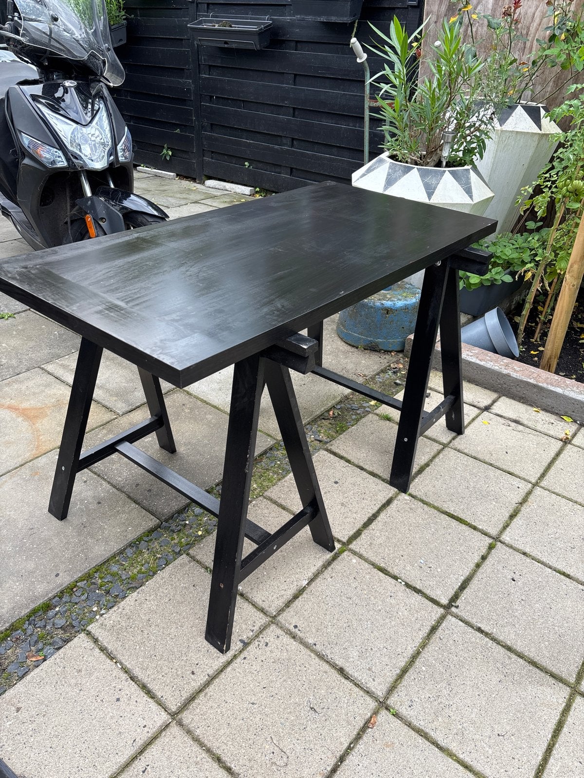 IKEA Bureaublad met 2 Schragen - Zwart, 120x60 cm, Ophalen, Zwart, Gebruikt, 120 cm