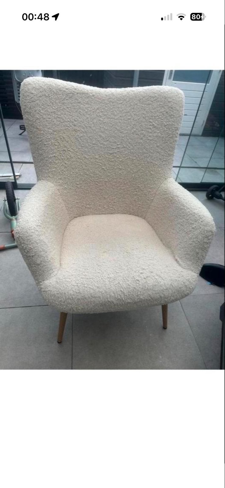 Comfortabele Bouclé Fauteuil - Crème Wit, Ophalen of Verzenden, Zo goed als nieuw, Stof, 75 tot 100 cm