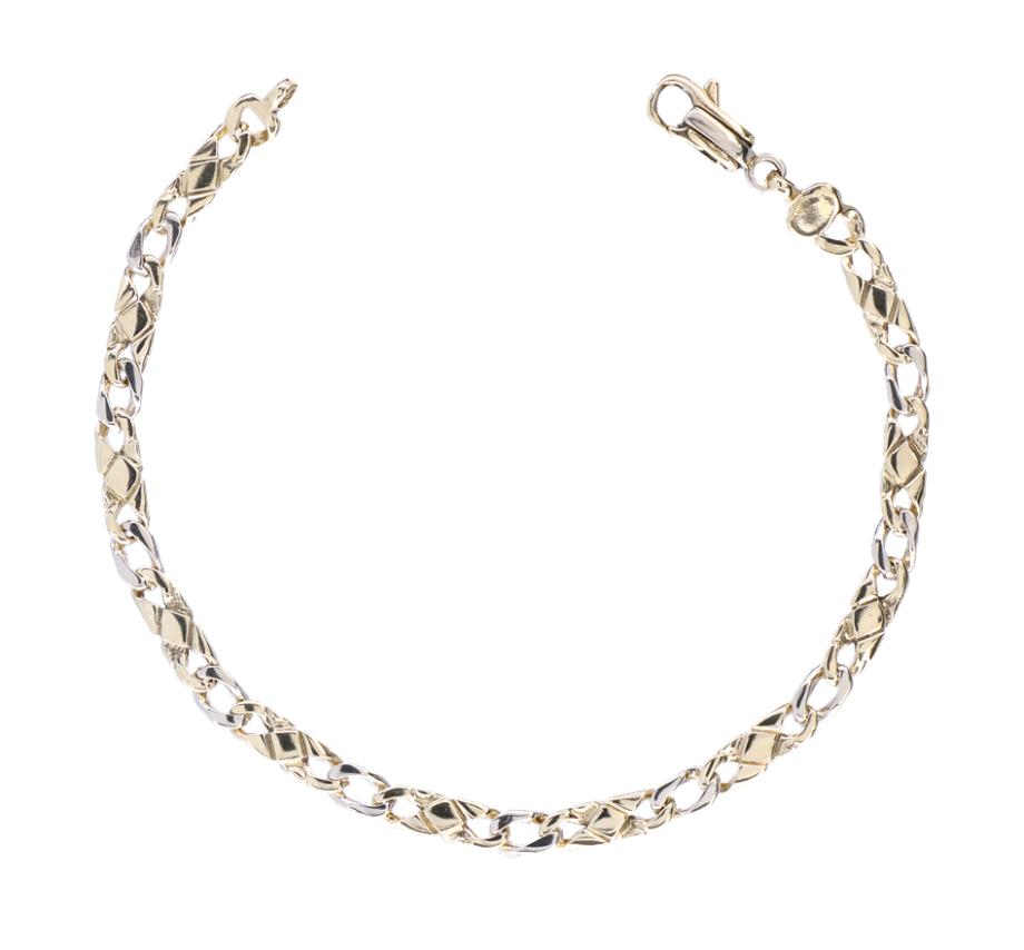 Prachtige Bicolor Gouden Armband Fantasieschakel 14 KRT, Sieraden, Tassen en Uiterlijk, Armbanden, Ophalen of Verzenden, Zo goed als nieuw