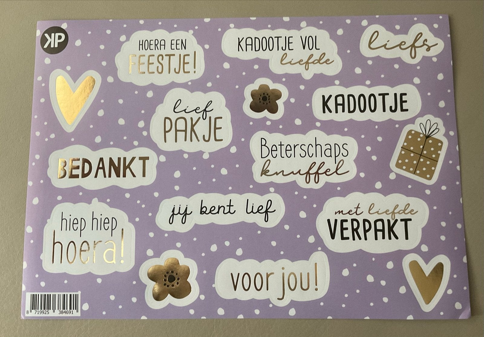 Stickervel met lieve teksten en goudfolie accenten, Hobby en Vrije tijd, Ophalen of Verzenden, Nieuw