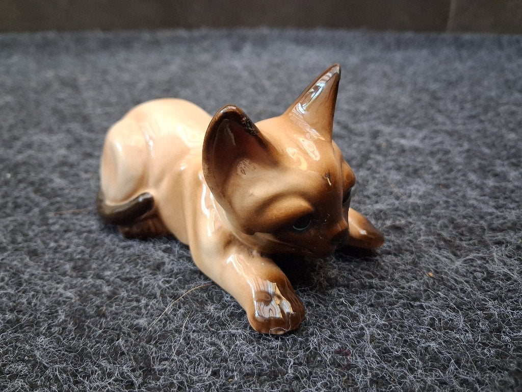 Vintage keramiek beeld Siamese kat, Ophalen, Zo goed als nieuw, Dier