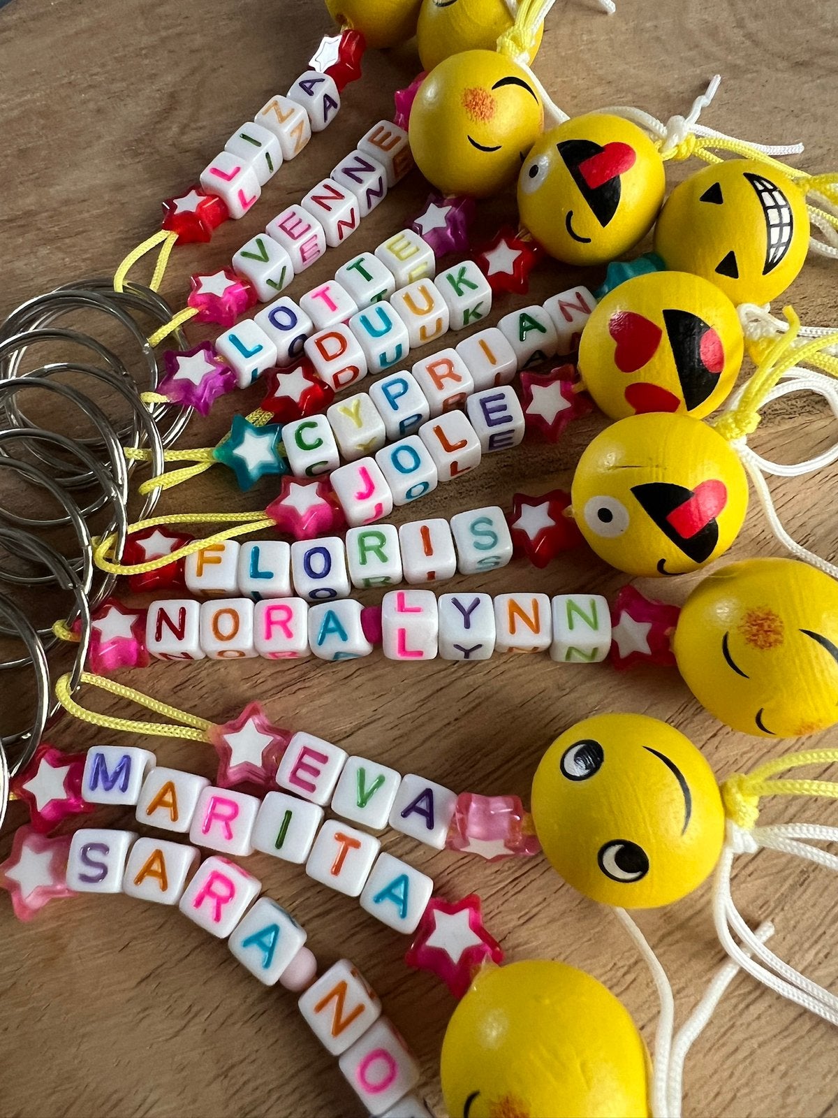 Emoji sleutelhangers met naam leuk bij traktatie op school!, Ophalen of Verzenden, Nieuw, Feestartikel, Verjaardag