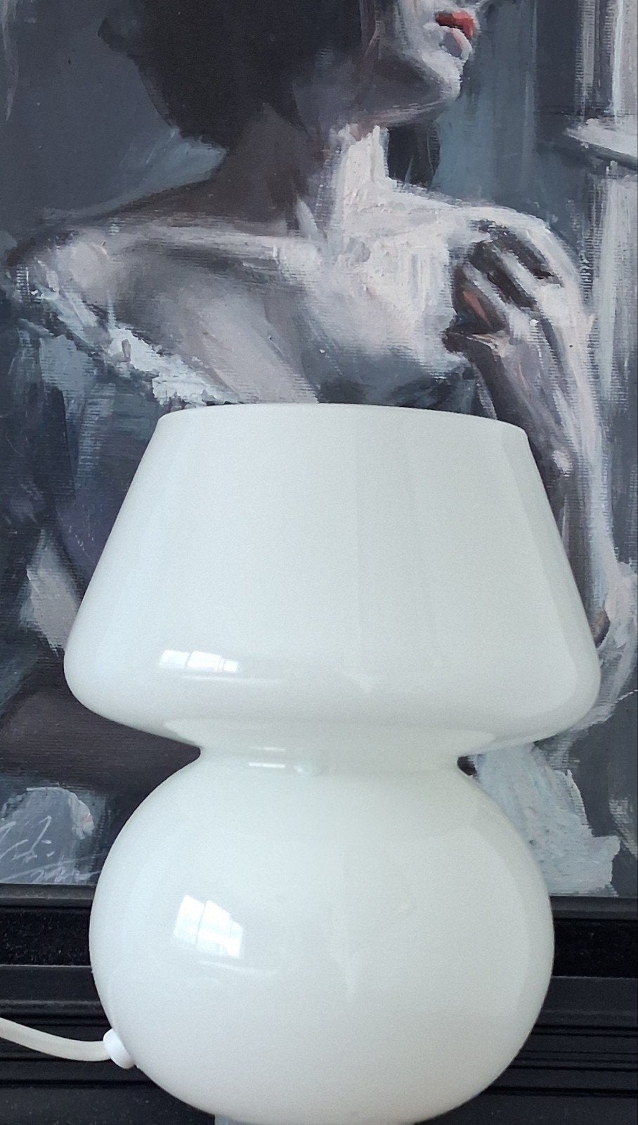 Mushroom. Tafellamp. Wit glas.  18 cm., Overige merken, Paddenstoellamp, Met schakelaar, Wit