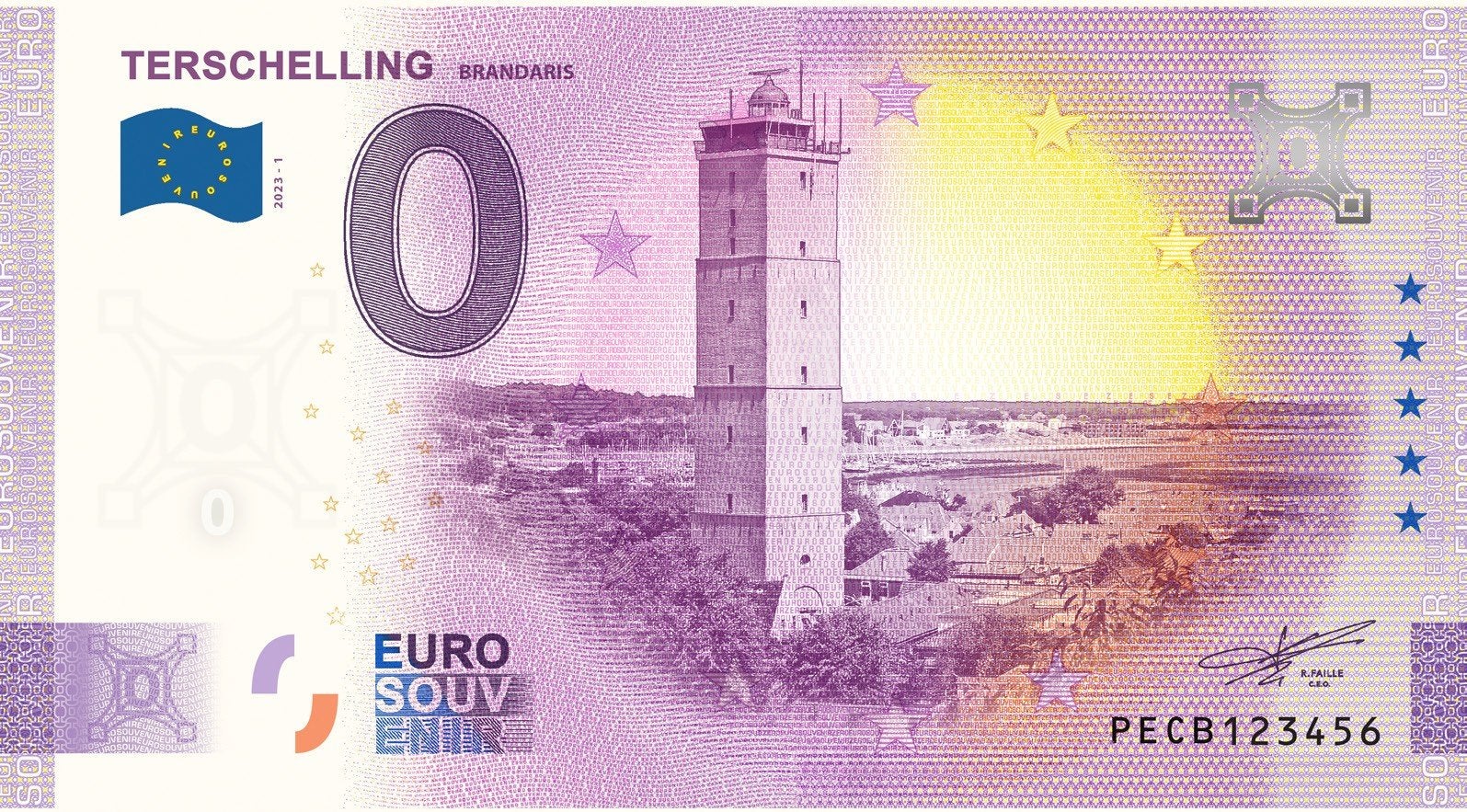 0 Euro biljet Terschelling brandaris PECB 2023-1, Postzegels en Munten, Ophalen of Verzenden, Overige landen, 5 euro
