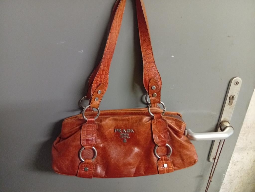 Vintage Prada Milano Handtas - Cognac Leer, Ophalen of Verzenden, Gebruikt, Bruin, Handtas
