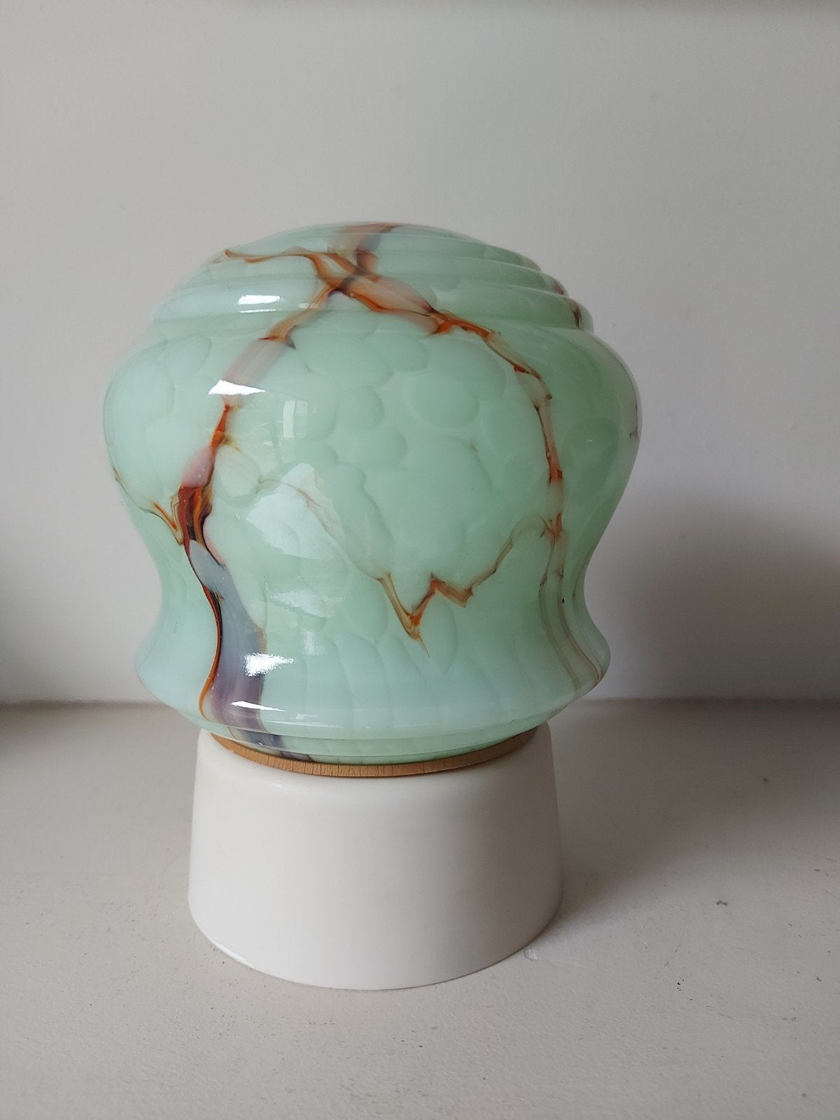 Vintage mintgroen gemarmerd thabur plafondlamp, Ophalen of Verzenden, Glas, Nvt, Thabur
