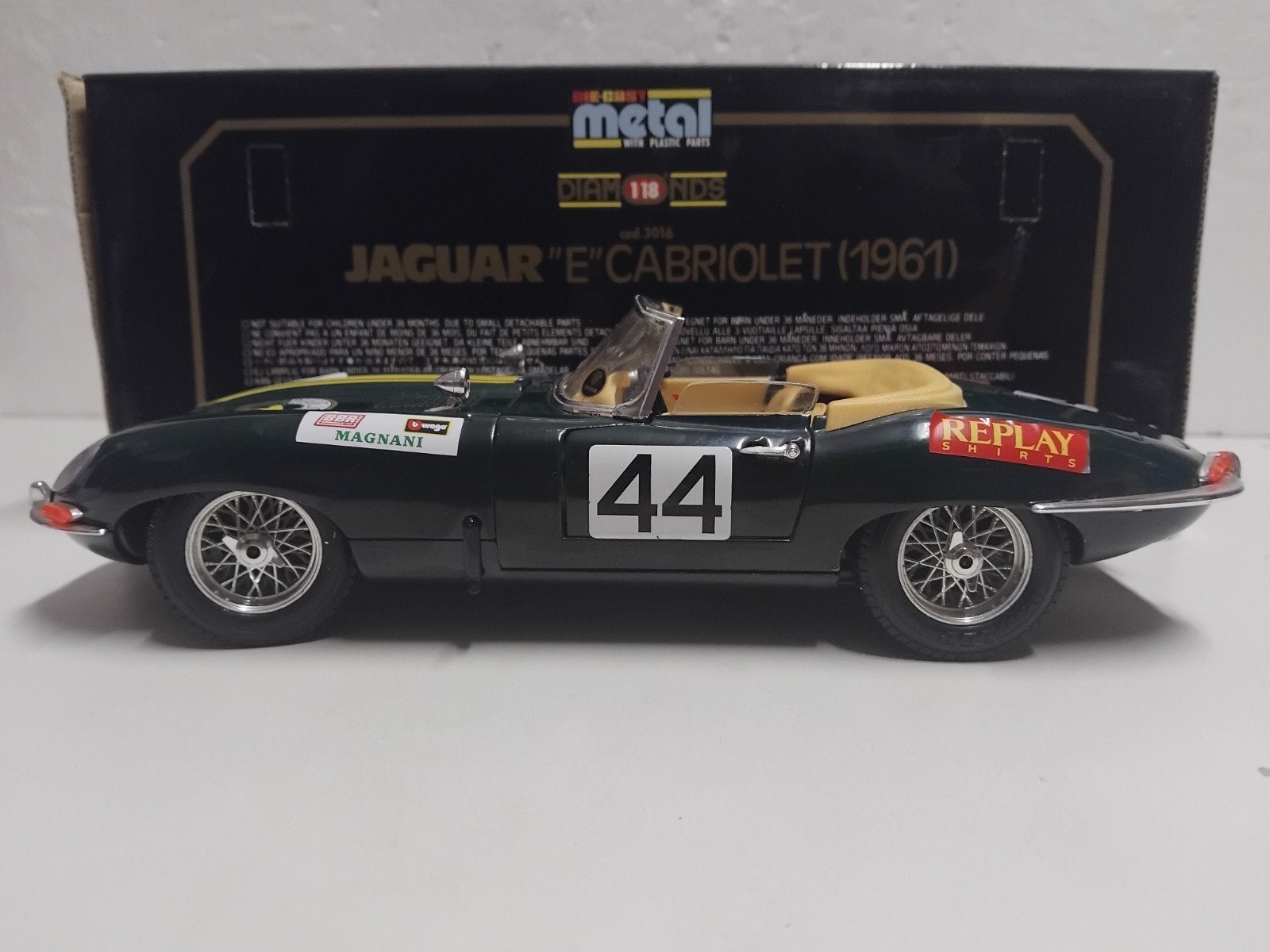 Jaguar E type #44 Rally groen Bburago metal 1:18 KRD, Ophalen of Verzenden, Zo goed als nieuw, Auto, Overige merken