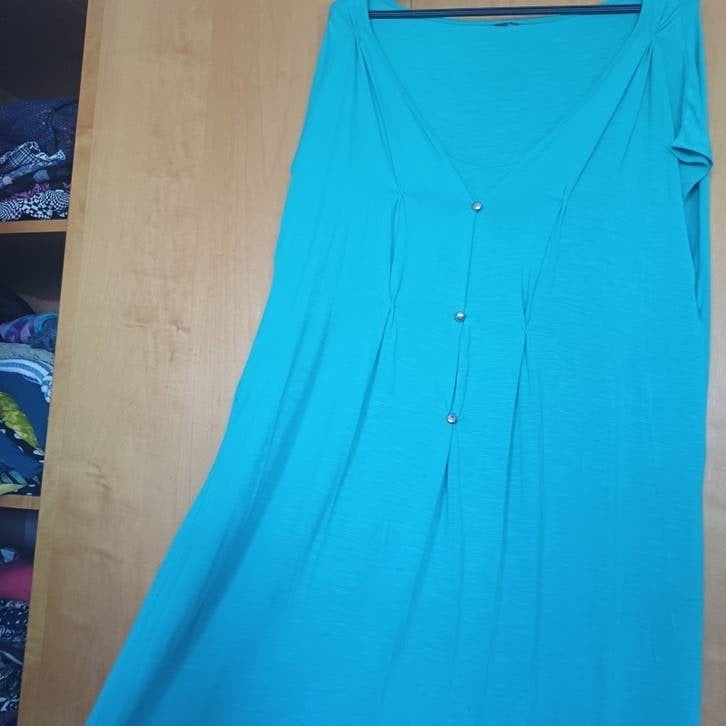 Turquoise groen tuniek jurk  korte mouwen visco knoopdetails, Onbekend, Ophalen of Verzenden, Zo goed als nieuw, Blauw