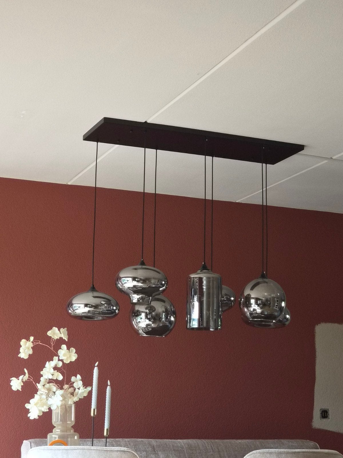 Hanglamp Smoke Glas 7-lichts Mix - Eric Kuster Stijl, Huis en Inrichting, Lampen | Hanglampen, Ophalen, Zo goed als nieuw, Glas