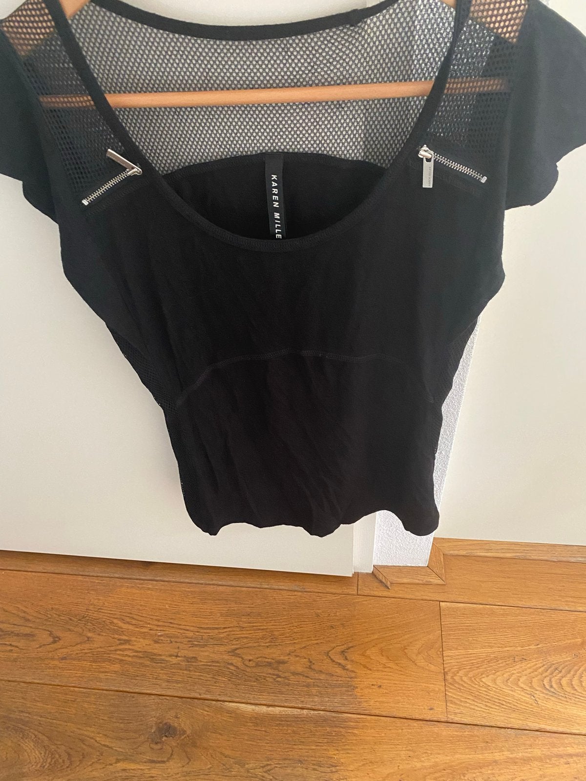 Karen Millen Zwart Topje met Mesh Details, Ophalen, Zwart, Korte mouw, Maat 36 (S)