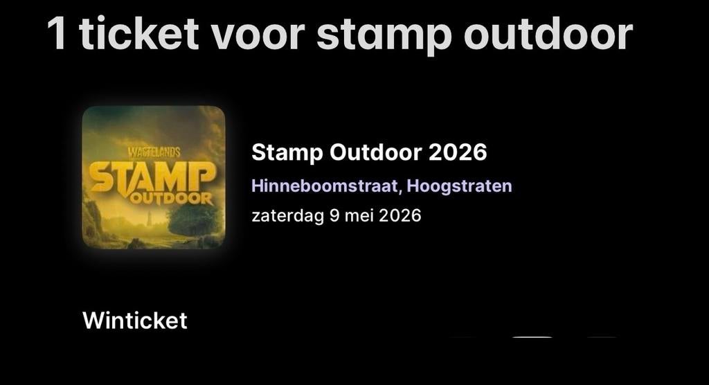 Ticket voor Stamp Outdoor 9 mei 2026, Tickets en Kaartjes, Eén persoon, Overige soorten, Arrangement, Overige typen