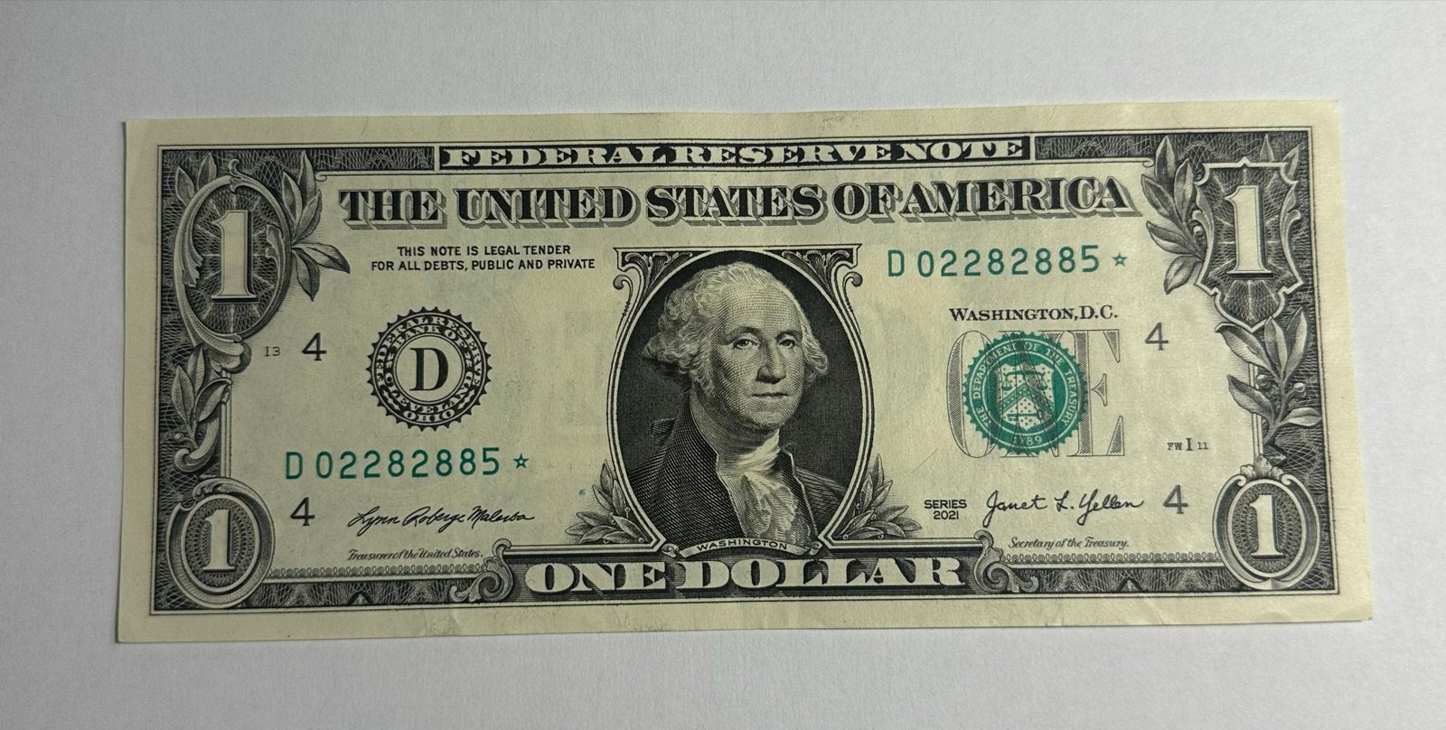 1 dollar USA 2021 UNC Star Note biljet, Ophalen of Verzenden, Noord-Amerika, Los biljet
