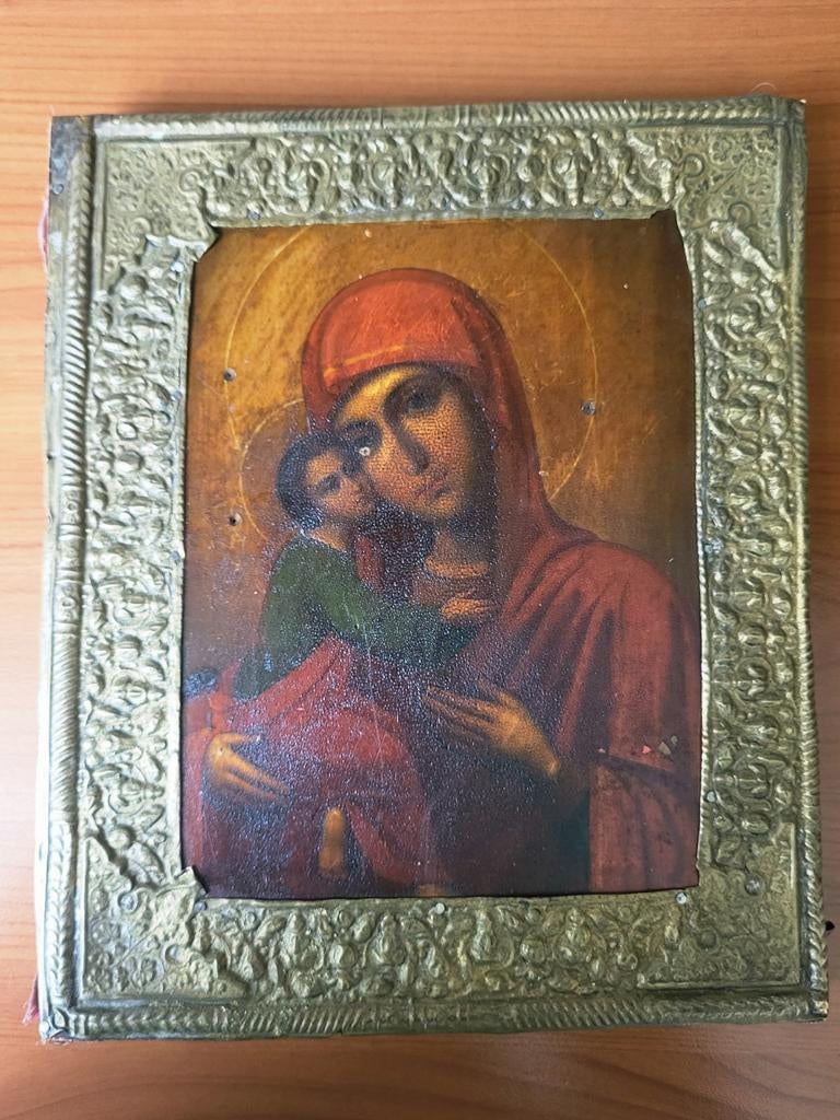 Icoon van de Vladimirskaya Moeder van God. 19 eeuw., Antiek en Kunst, Antiek | Religie, Ophalen of Verzenden