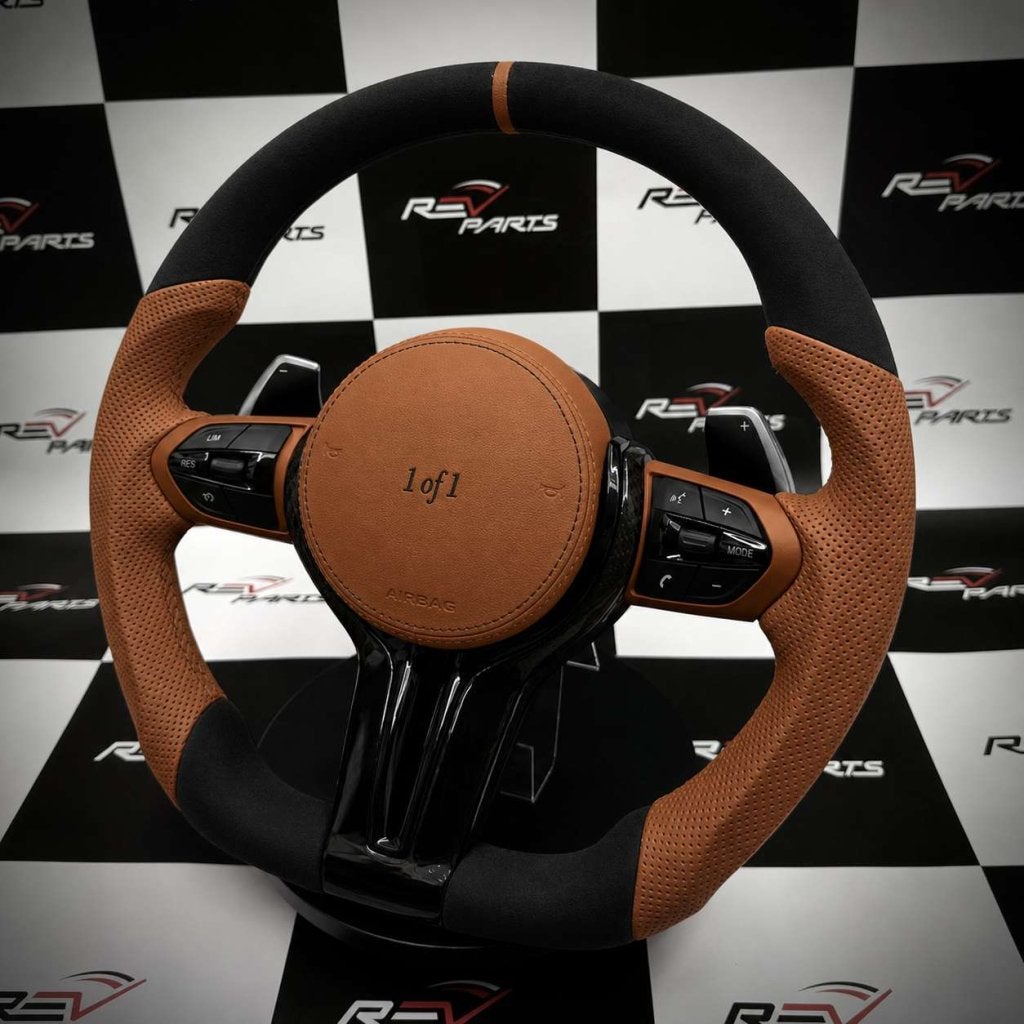 Custom cognac leer alcantara stuur voor BMW F en E modellen