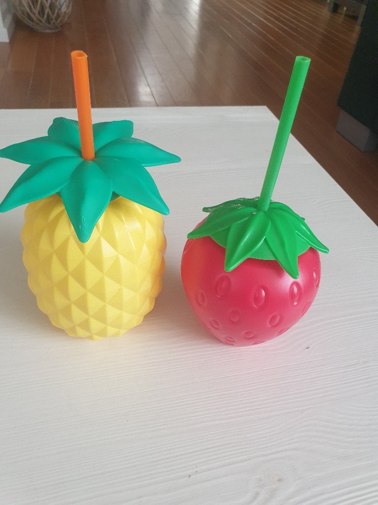 Nieuw set 2 ananas aardbei drinkbekers fruit rietje, Overige typen, Nieuw, Ophalen of Verzenden, Kunststof