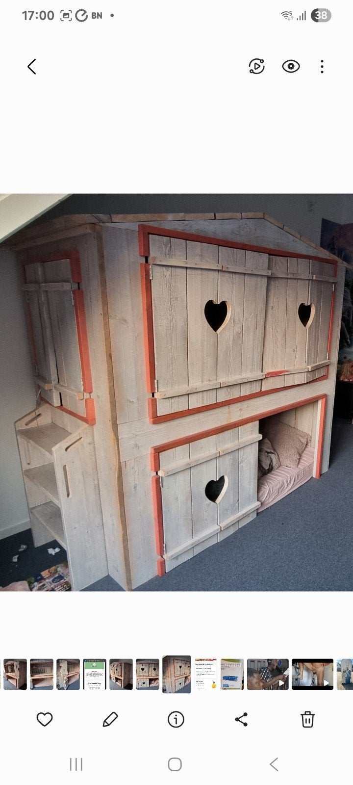 Steigerhouten kinderstapelbed, Ophalen, Gebruikt, Tweepersoons, Hout