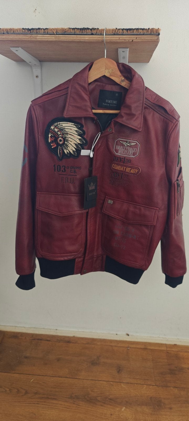 Nieuwe rode leren jas van Fortime XS, Fortime, Nieuw, Ophalen of Verzenden, Maat 34 (XS) of kleiner