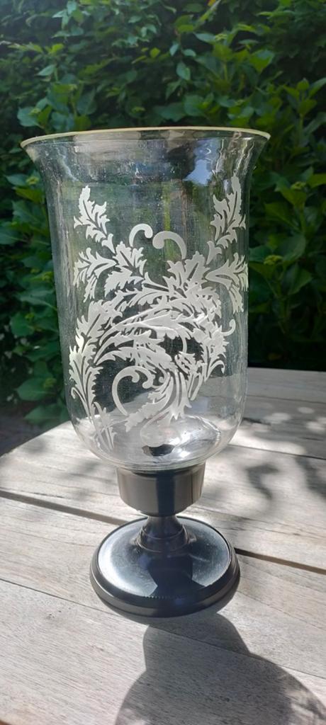 Oud Windlicht geslepen glas, Ophalen of Verzenden, Zo goed als nieuw, Metaal, 25 tot 50 cm
