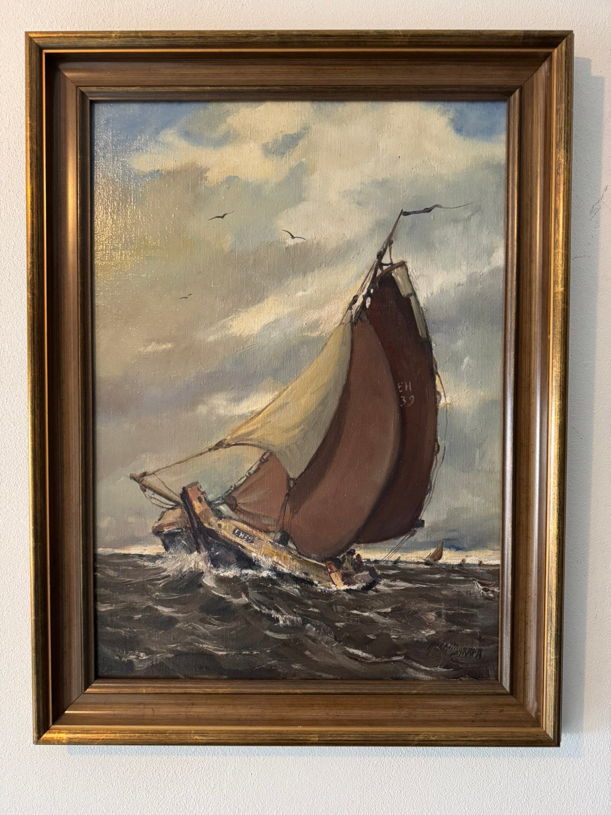 G.Bakker:(1949-2025)klassieke Botter op ruige zee., Antiek en Kunst, Kunst | Schilderijen | Klassiek, Ophalen