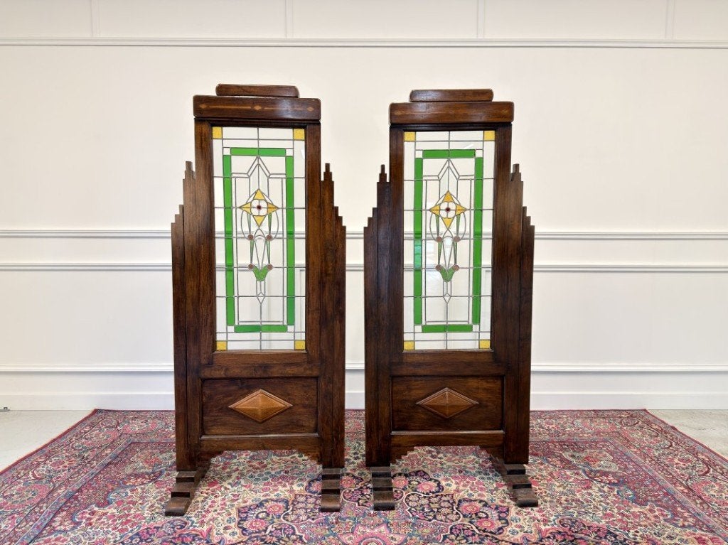Engels Koloniaal Glas in Lood Kamerscherm Room Divider, Ophalen