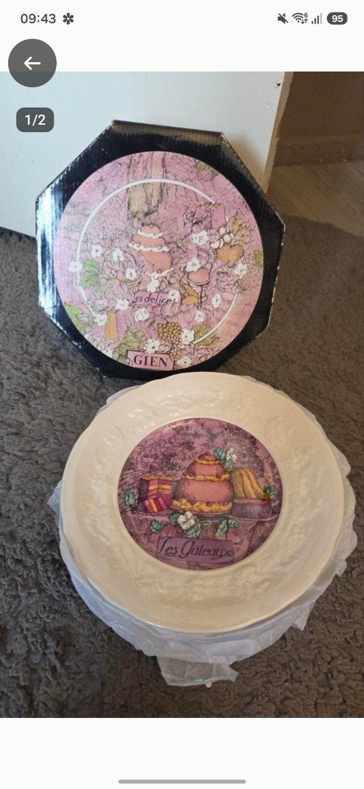 Gien Les Gateaux gebaksbordjes in originele doos, Ophalen of Verzenden