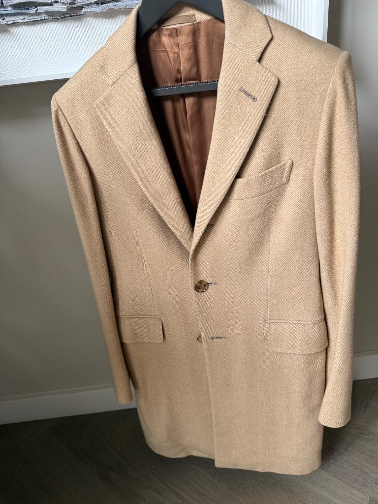 Overjas/heren mantel Caruso, Ophalen of Verzenden, Zo goed als nieuw, Beige