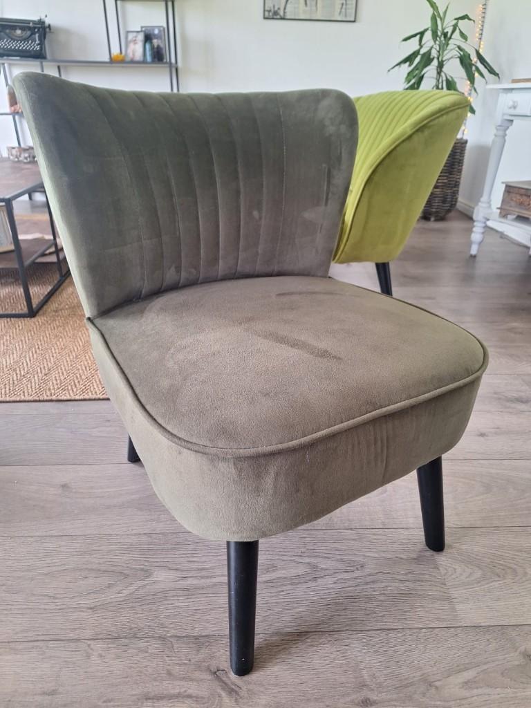 Velvet fauteuil donkergroen, Huis en Inrichting, Ophalen, Gebruikt, Minder dan 75 cm, Stof