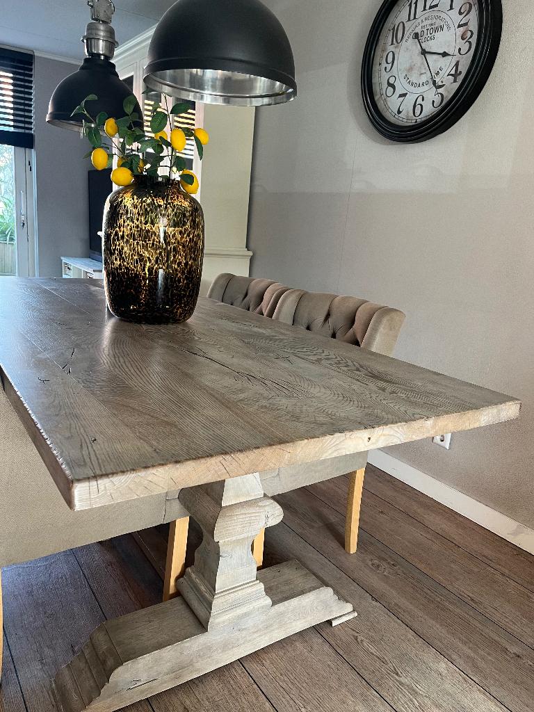 Eettafel – 220 cm – massief hout, Huis en Inrichting, Tafels | Eettafels, Ophalen, Gebruikt, Eikenhout, 200 cm of meer