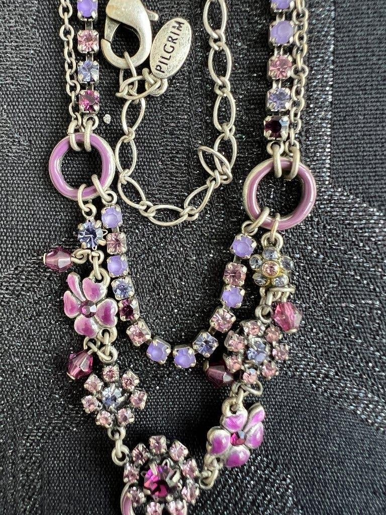 Pilgrim Danish Design ketting zilverkleurig paars roze, Overige materialen, Met kristal, Verzenden, Paars
