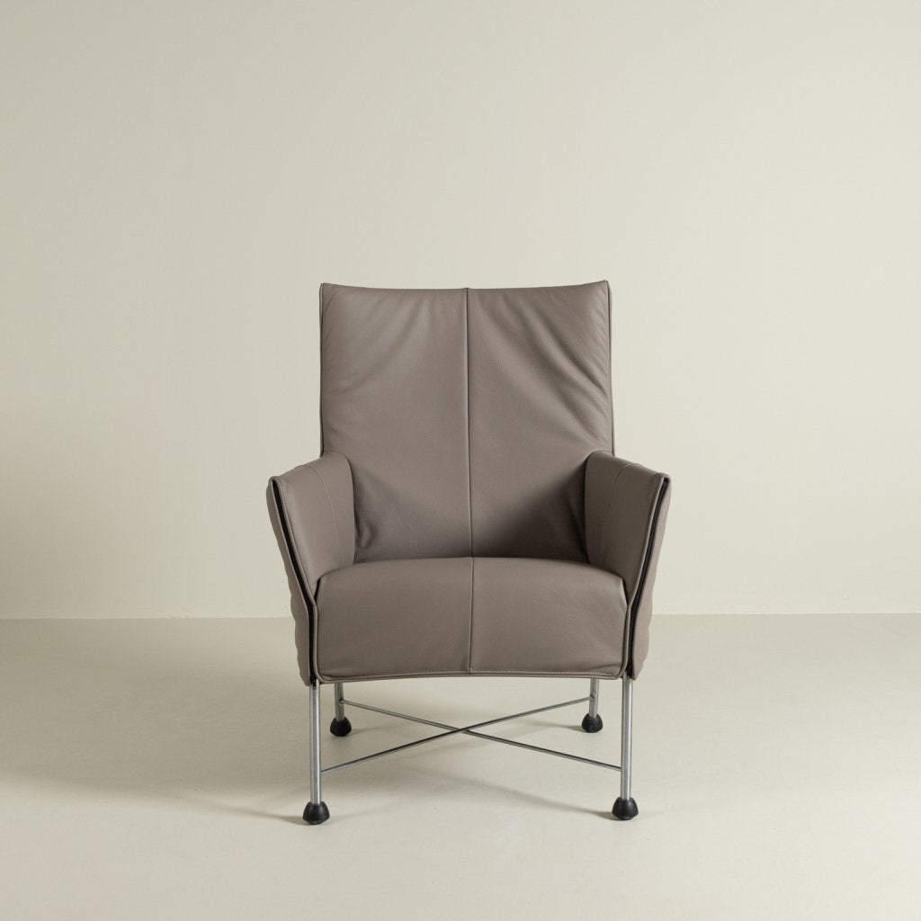 Montis Charly Fauteuil Grijs Leer - Aluminium (Op Doppen), Niet ingevuld, Zo goed als nieuw, Niet ingevuld, Niet ingevuld