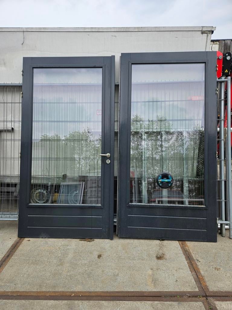 Extra brede dubbele hardhouten deuren met HR++ glas, Ophalen, Hout, 120 cm of meer, 215 cm of meer