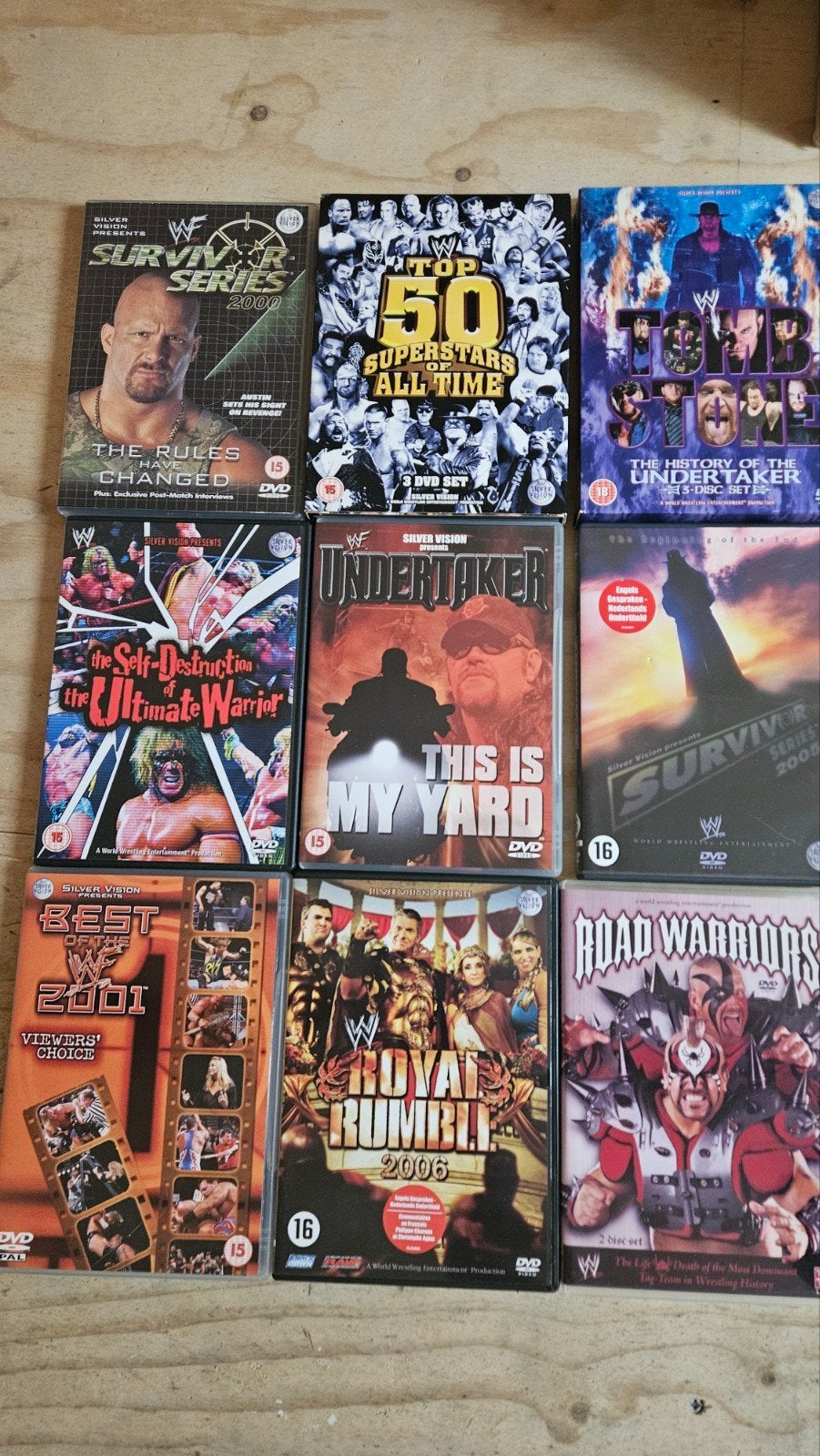 WWE DVD Collectie - 9 Dvd's met worstelklassiekers, Vanaf 16 jaar, Nederlands, Ophalen of Verzenden, Inclusief doosje