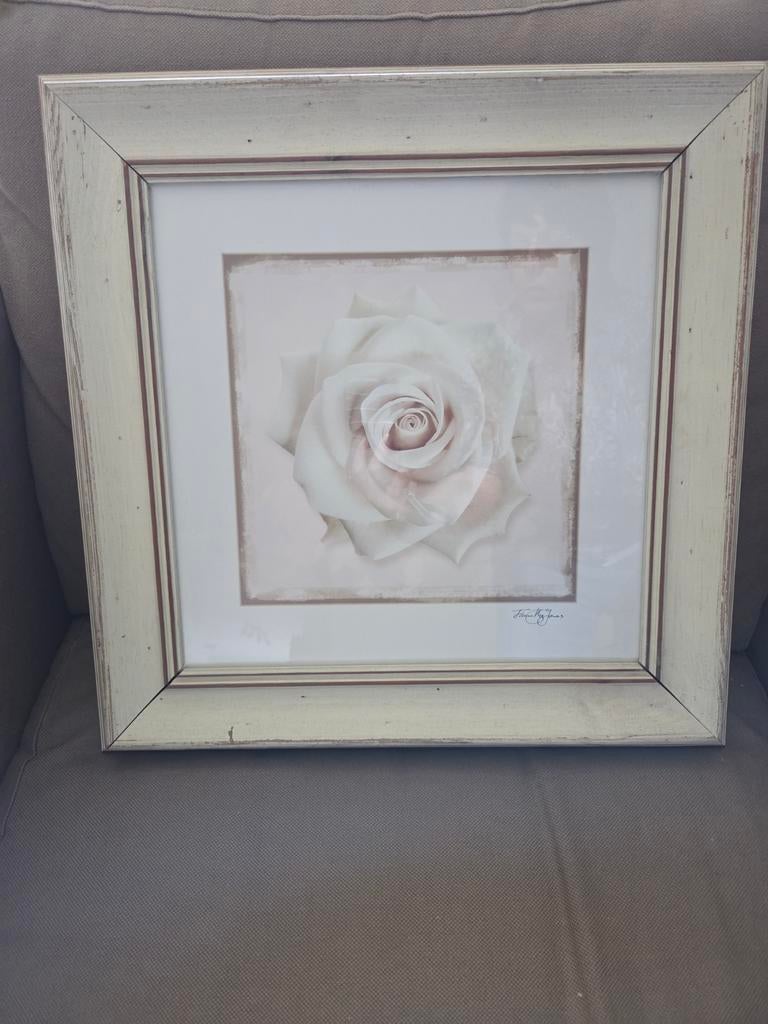 Set van 2 ingelijste prints: Witte roos en ranonkel, Ophalen, Minder dan 50 cm, Gebruikt, Print
