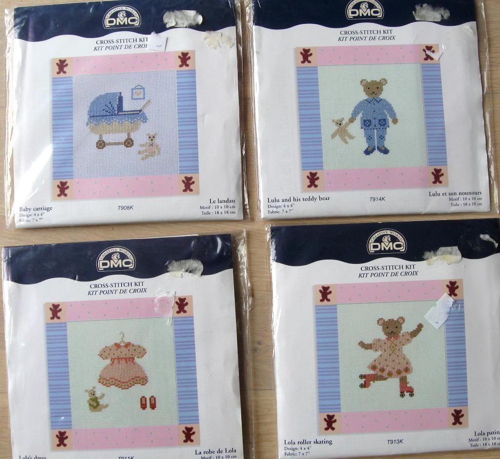 4 DMC pakketjes zie foto's baby.geboorte zie, Ophalen of Verzenden, Nieuw, Handborduren, Borduurpakket
