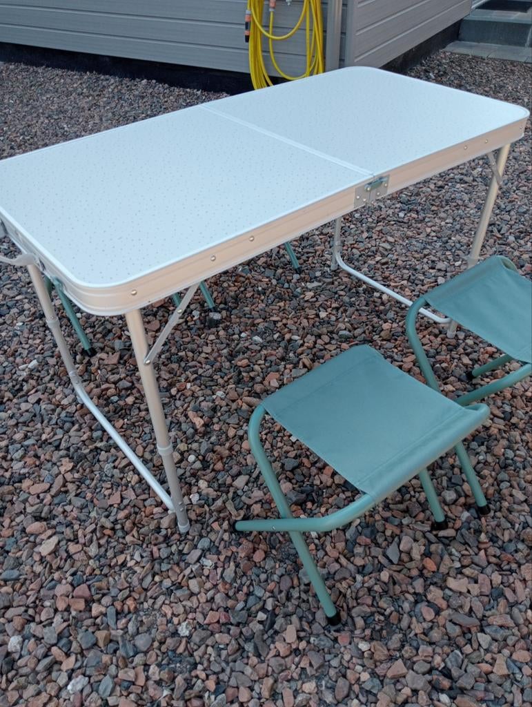 Inklapbare campingtafel plus 4 krukjes, Ophalen, Zo goed als nieuw, Campingtafel