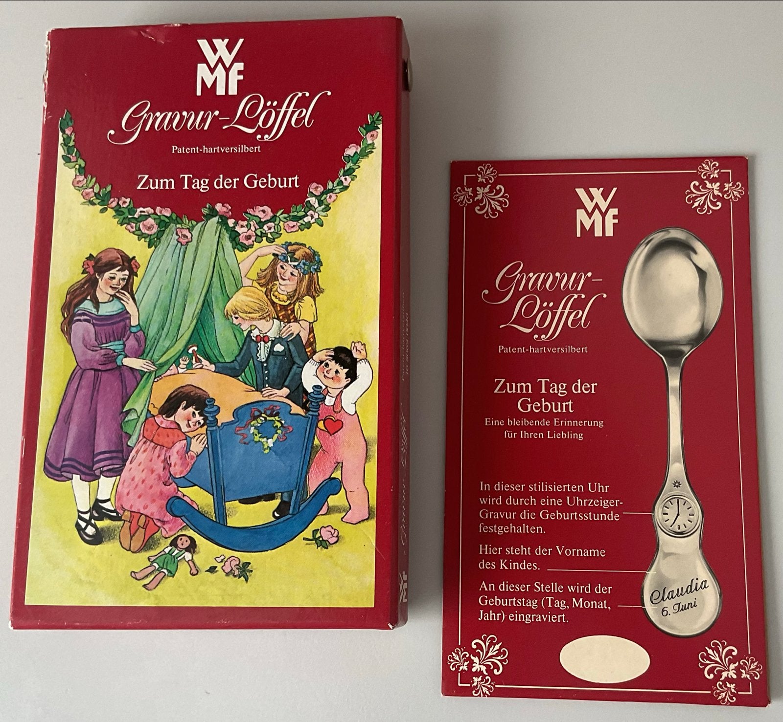 WMF Gegraveerde Geboortelepel - Nieuw in Doos, Antiek en Kunst, Ophalen of Verzenden