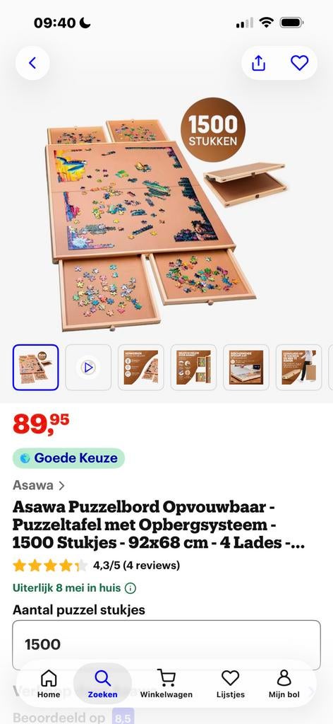 Asawa puzzelbord opvouwbaar, Ophalen of Verzenden, 500 t/m 1500 stukjes, Zo goed als nieuw