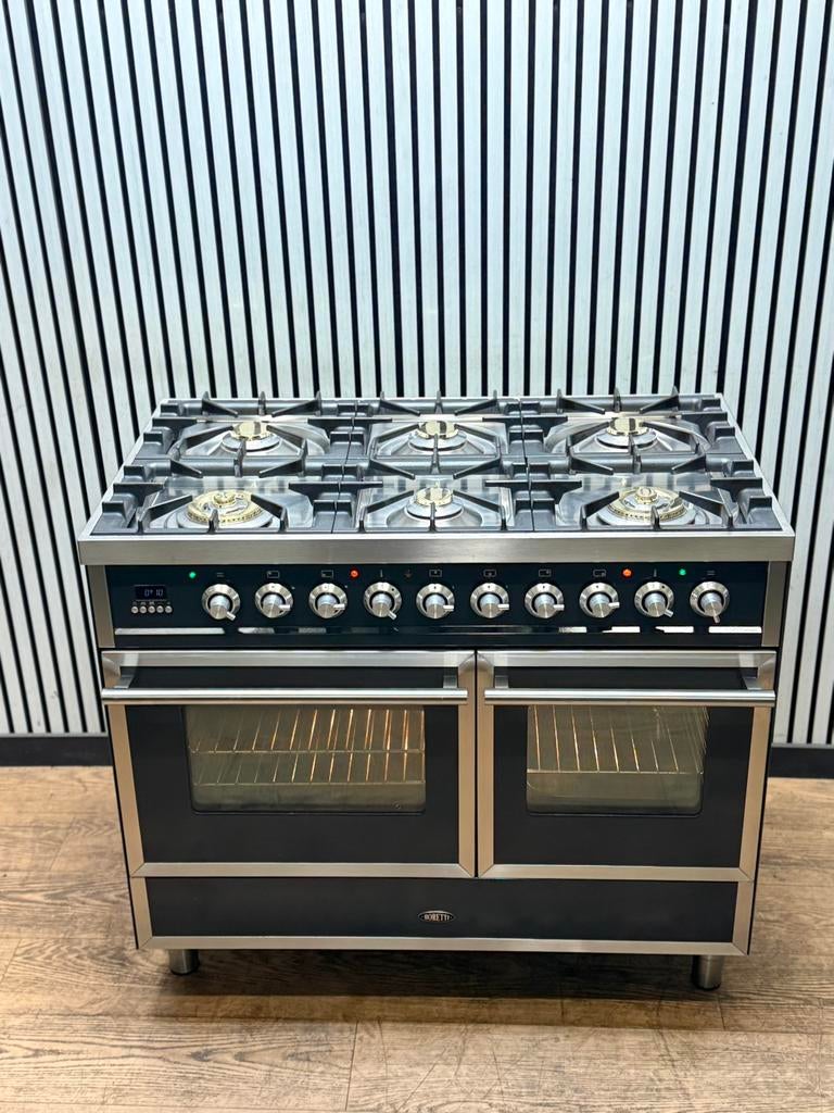 Luxe Boretti 6 pits antraciet met  2 ovens 100 cm, Witgoed en Apparatuur, Fornuizen, Zo goed als nieuw, Vrijstaand, Gas, 5 kookzones of meer