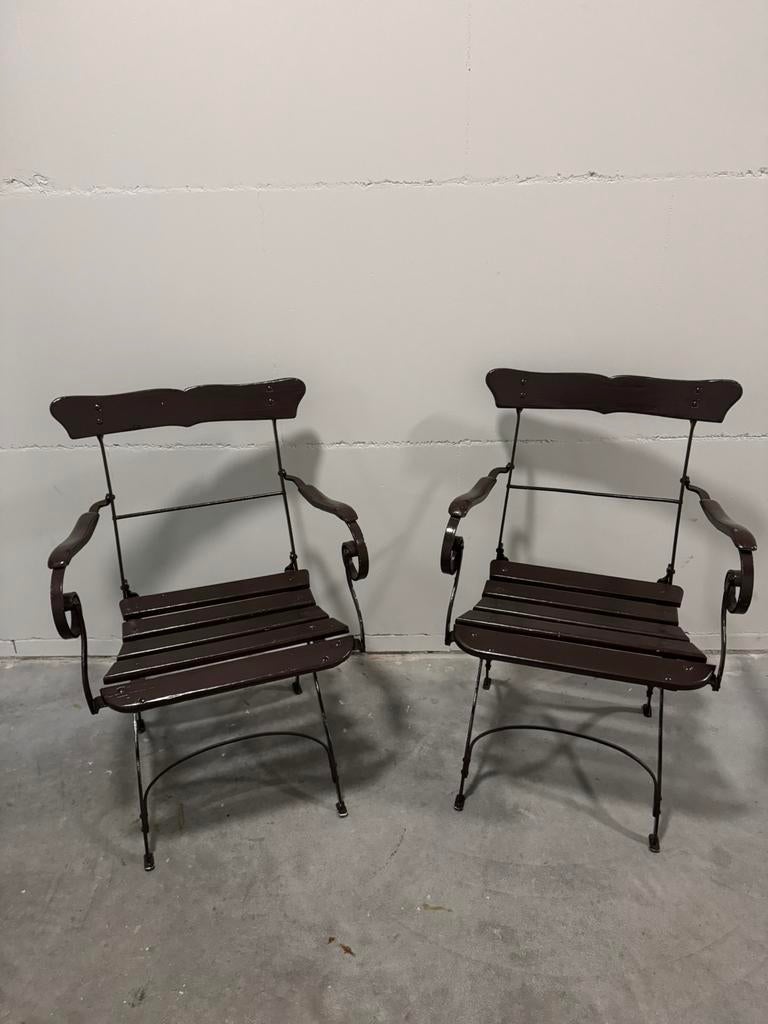 Antieke Tuinstoelen, set van 2 stuks, Ophalen, Zo goed als nieuw, Hout, Inklapbaar