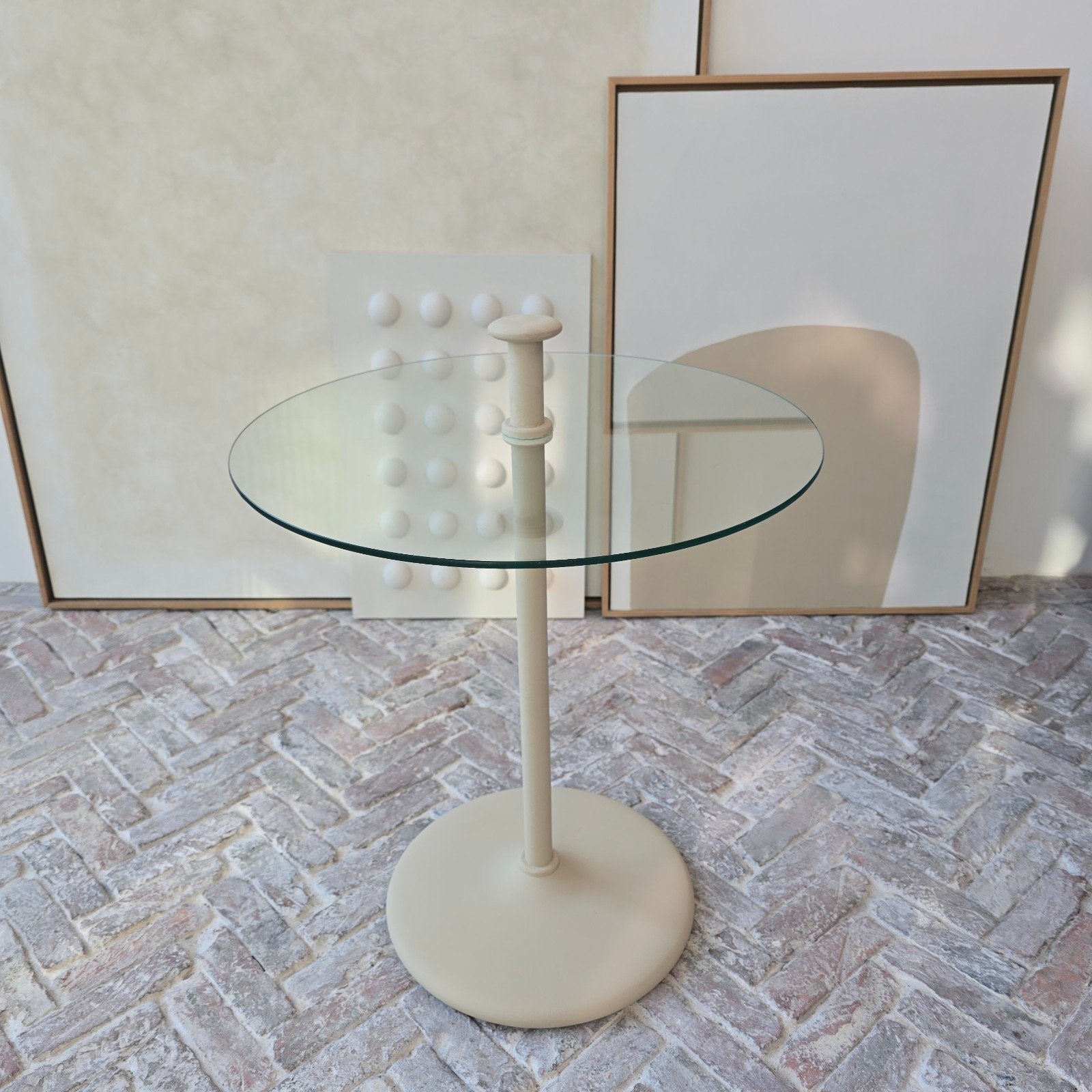 vintage tafeltje - bijzettafeltje, Minder dan 55 cm, Gebruikt, Rond, Glas