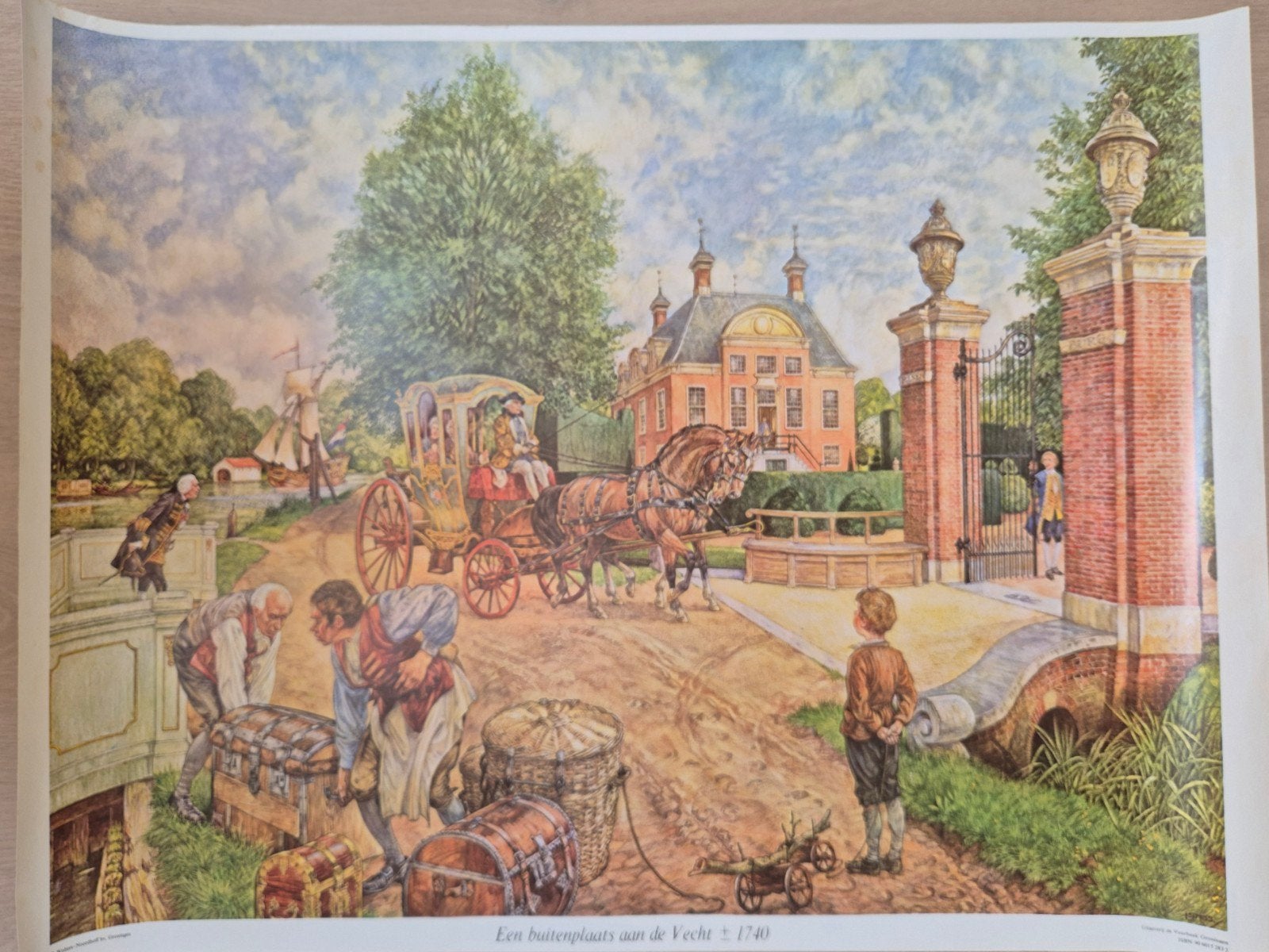 3 schooplaten: Stadsleven, Buitenplaats, Hunebedbouw, Ophalen, Foto of Poster