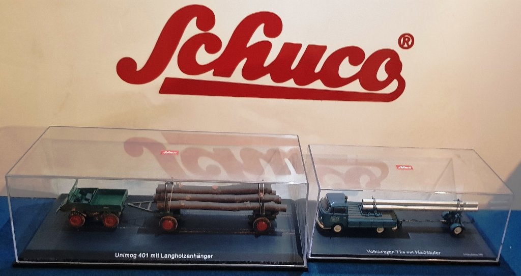 2 x Schuco 1:43 Industriële voortuigen (Unimog 401/VW T2a), Verzenden, Nieuw, Tractor of Landbouw, Schuco